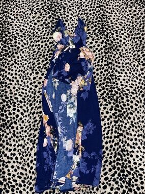 Navy Floral Maxi Dress open back & shorts with Pink & Yellow Blooms